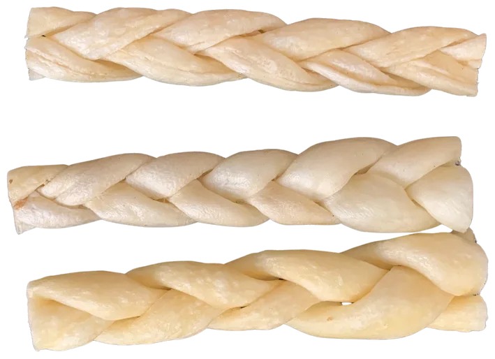 Braided natural dog chews on a clean background